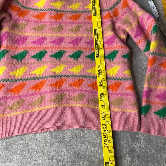 Boden Pink Fair Isle Style Pink Bird Sweater Size Small Wool Blend - Picture 7 of 7
